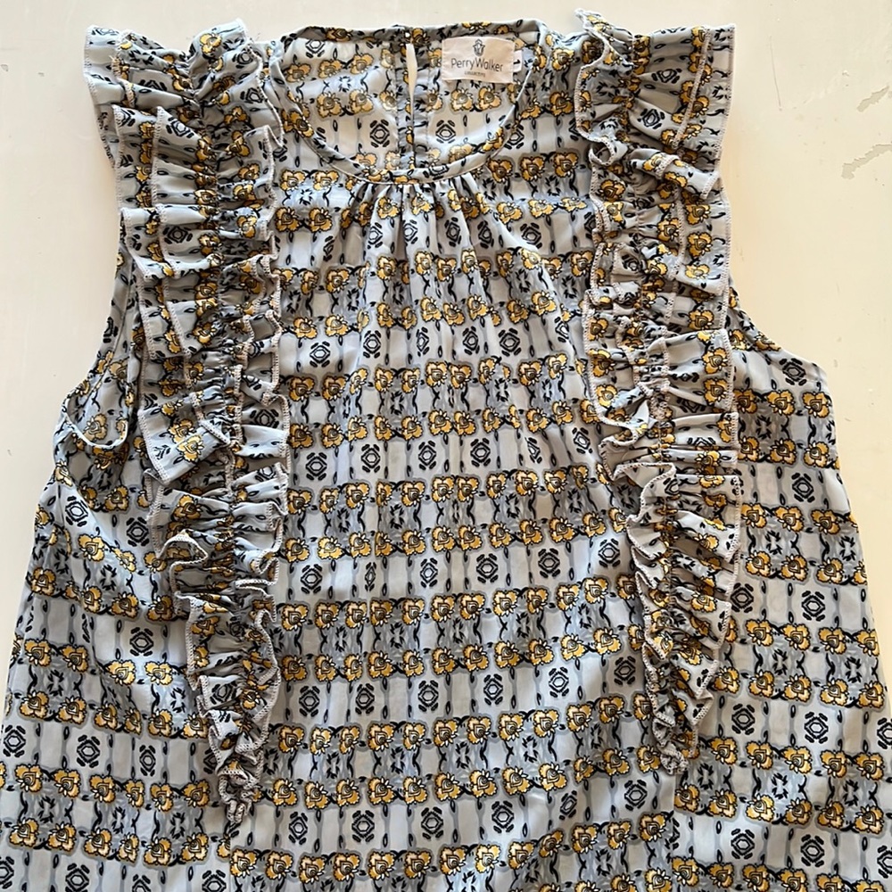 Perry Walker Collective Printed Tank Blue Gray Yellow Florals